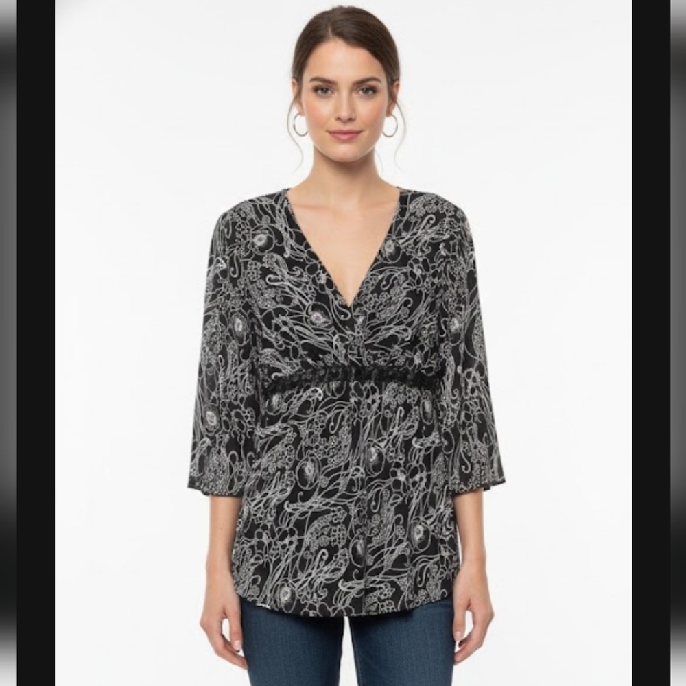 Studio 1940 Blouse Black Fairy Whimsigoth Beaded Floral 18/20 NWT